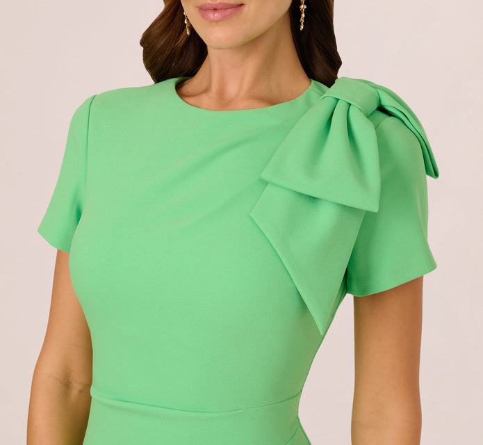 Short Sleeve Bow Shoulder Sheath Dress In Wild Apple