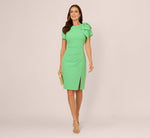 Short Sleeve Bow Shoulder Sheath Dress In Wild Apple