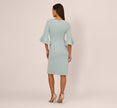 Three Quarter Sleeve Faux Wrap Midi Dress In Aqua Dust