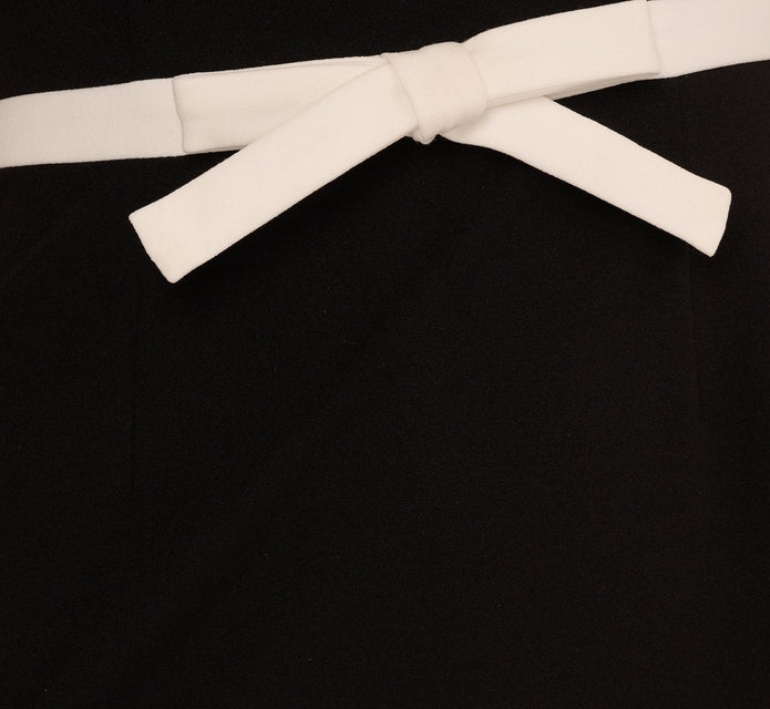 Cap Sleeve Contrast Trim Sheath Dress In Black Ivory