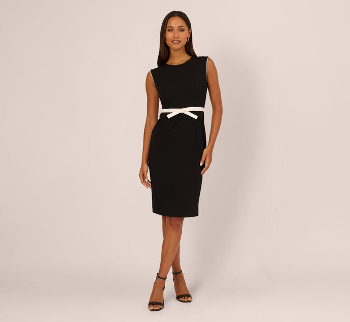 Cap Sleeve Contrast Trim Sheath Dress In Black Ivory