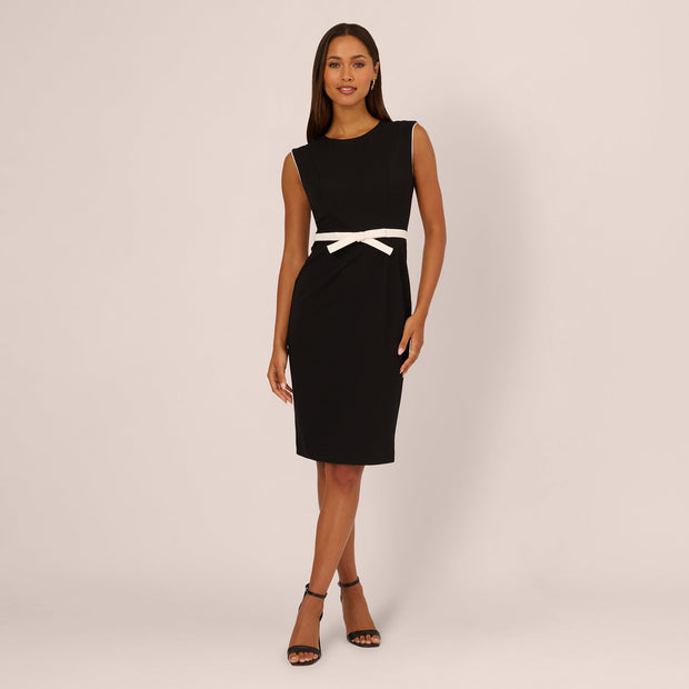 Cap Sleeve Contrast Trim Sheath Dress In Black Ivory