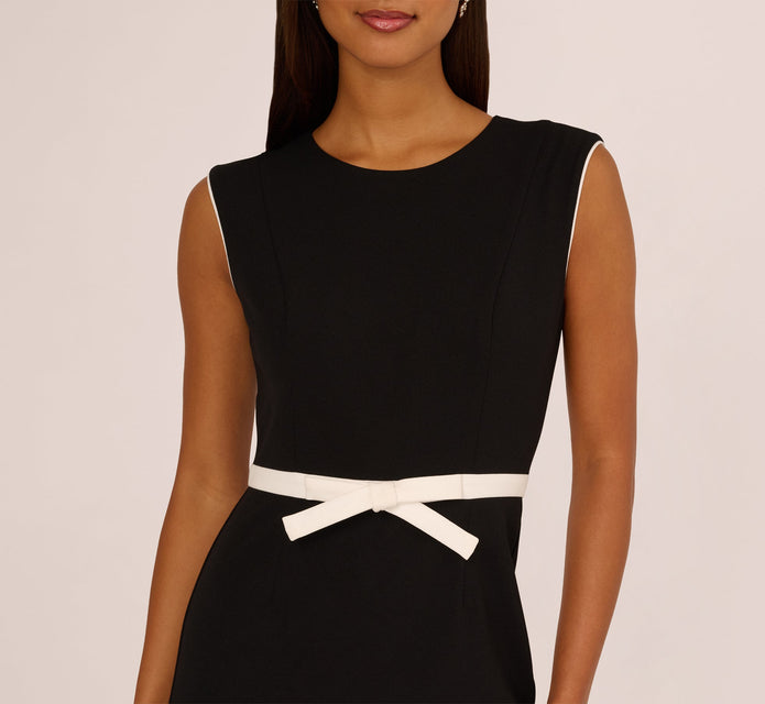 Cap Sleeve Contrast Trim Sheath Dress In Black Ivory