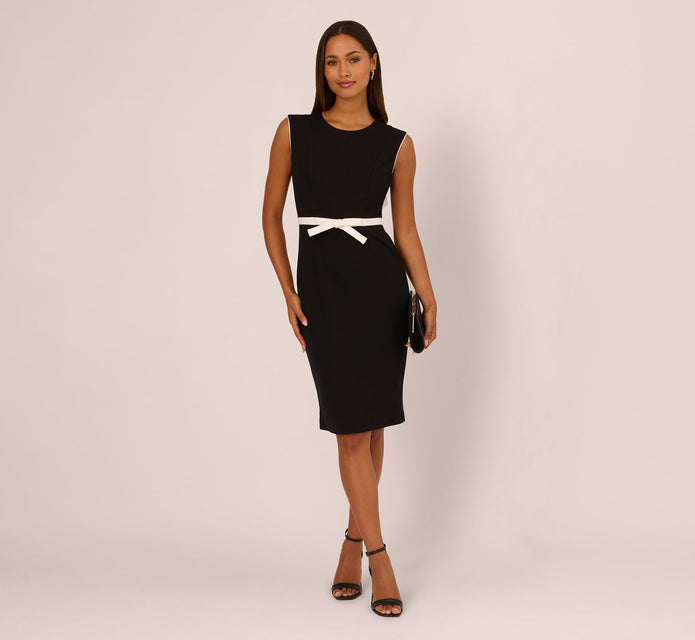 Cap Sleeve Contrast Trim Sheath Dress In Black Ivory