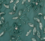 Hand Beaded Short Sleeve Floral Godet Gown In Jade