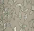 Plus Size Hand Beaded Short Sleeve Floral Godet Gown In Frosted Sage