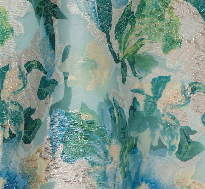 Metallic Floral Jacquard Midi Dress In Blue Multi