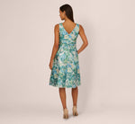 Metallic Floral Jacquard Midi Dress In Blue Multi