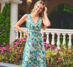 Metallic Floral Jacquard Midi Dress In Blue Multi