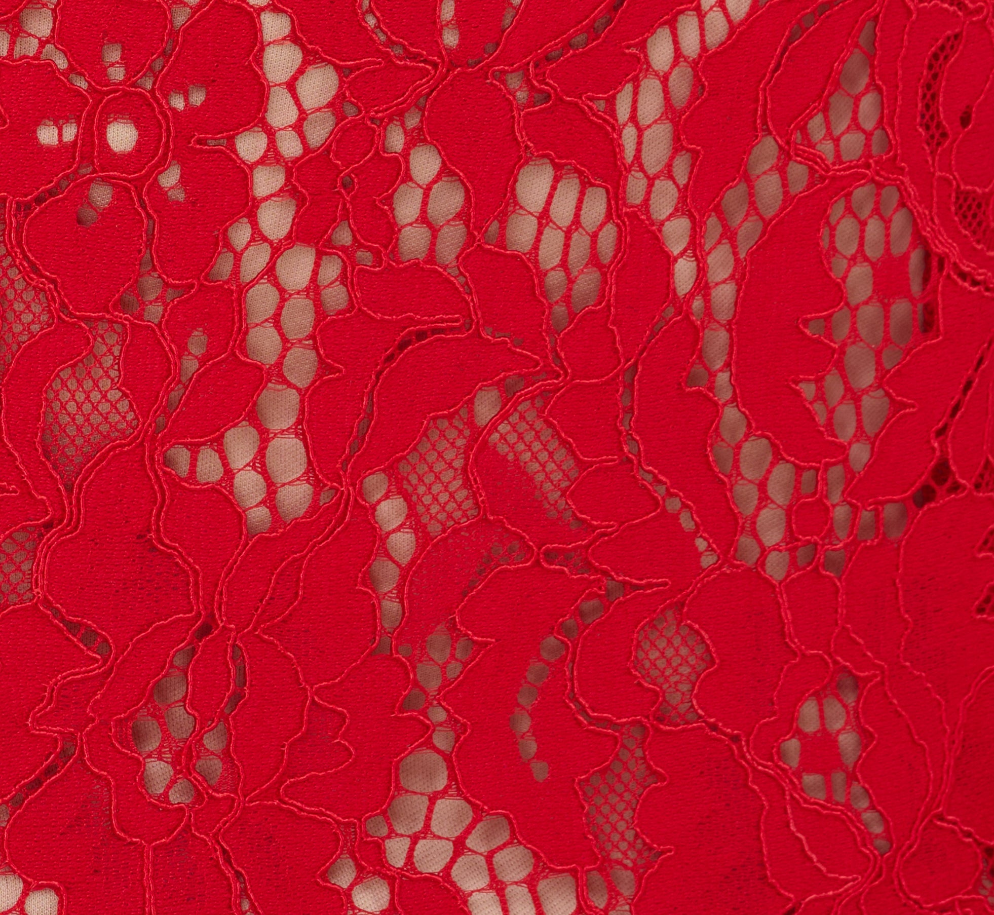 Cap Sleeve Lace Midi Dress In Red Nude