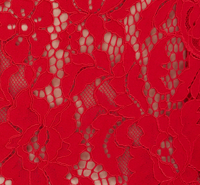 Cap Sleeve Lace Midi Dress In Red Nude