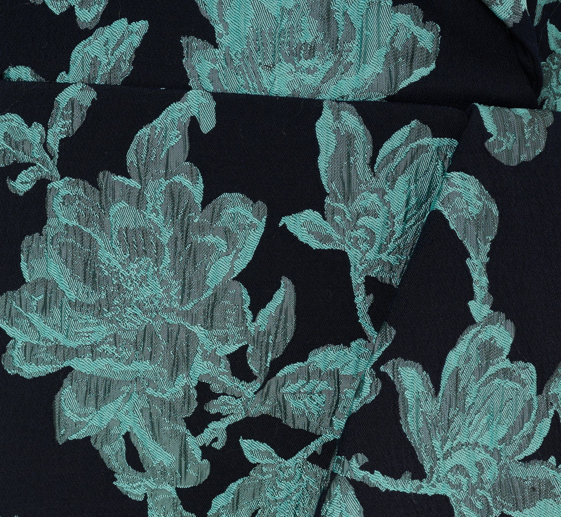 Floral Jacquard Shawl Collar Gown In Navy Multi