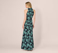 Floral Jacquard Shawl Collar Gown In Navy Multi