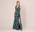 Floral Jacquard Shawl Collar Gown In Navy Multi