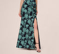 Floral Jacquard Shawl Collar Gown In Navy Multi
