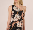 One Shoulder Floral Ribbon Stripe Gown In Black Multi