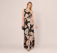 One Shoulder Floral Ribbon Stripe Gown In Black Multi