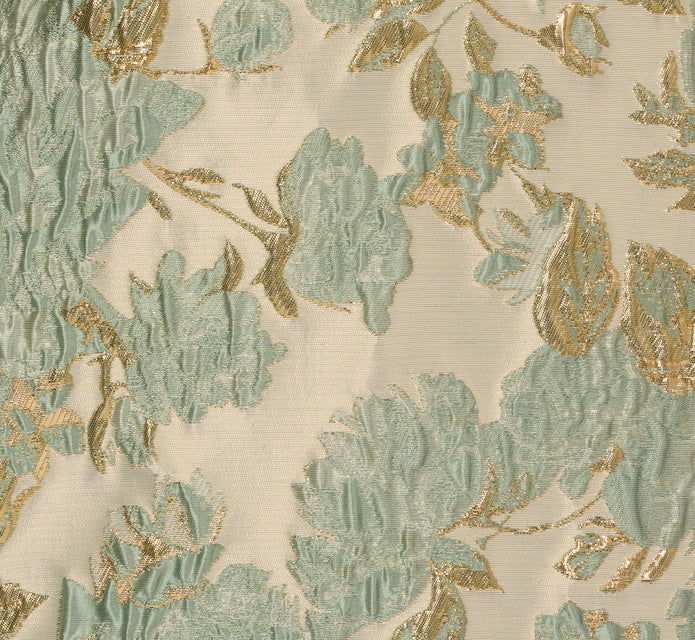 One Shoulder Beaded Metallic Floral Gown In Sage Multi