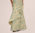One Shoulder Beaded Metallic Floral Gown In Sage Multi