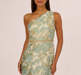One Shoulder Beaded Metallic Floral Gown In Sage Multi
