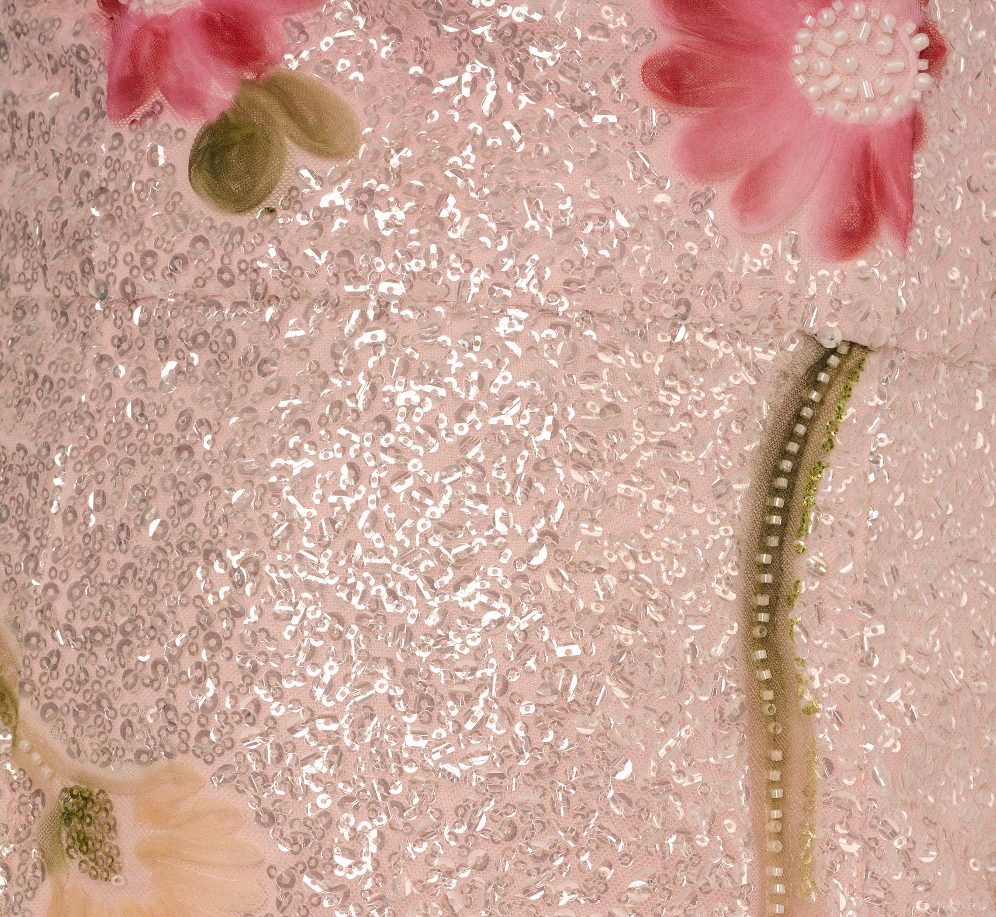 Sequin Floral Midi Sheath Dress In Silver Blush Multi