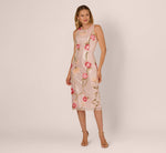 Sequin Floral Midi Sheath Dress In Silver Blush Multi