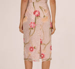 Sequin Floral Midi Sheath Dress In Silver Blush Multi