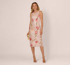 Sequin Floral Midi Sheath Dress In Silver Blush Multi