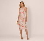 Sequin Floral Midi Sheath Dress In Silver Blush Multi