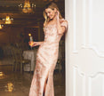 Off Shoulder 3D Floral Jacquard Gown In Blush