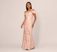 Off Shoulder 3D Floral Jacquard Gown In Blush