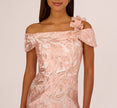 Off Shoulder 3D Floral Jacquard Gown In Blush