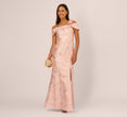 Off Shoulder 3D Floral Jacquard Gown In Blush