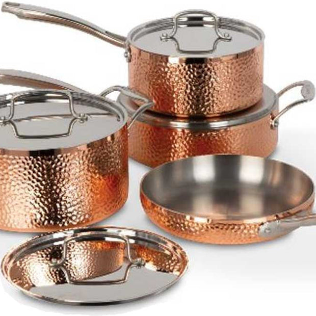 Cuisinart - 8 PC Hand Hammered 5-Ply Copper Cookware Set - HCFP-8C