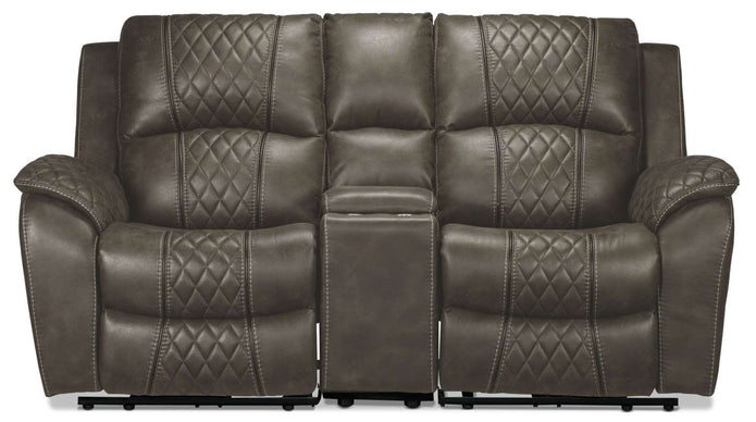 Wesley Dual Power Reclining Loveseat with Console - Granite