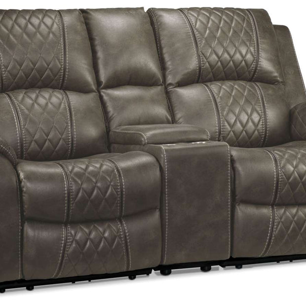 Wesley Dual Power Reclining Loveseat with Console - Granite