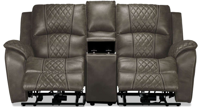Wesley Dual Power Reclining Loveseat with Console - Granite