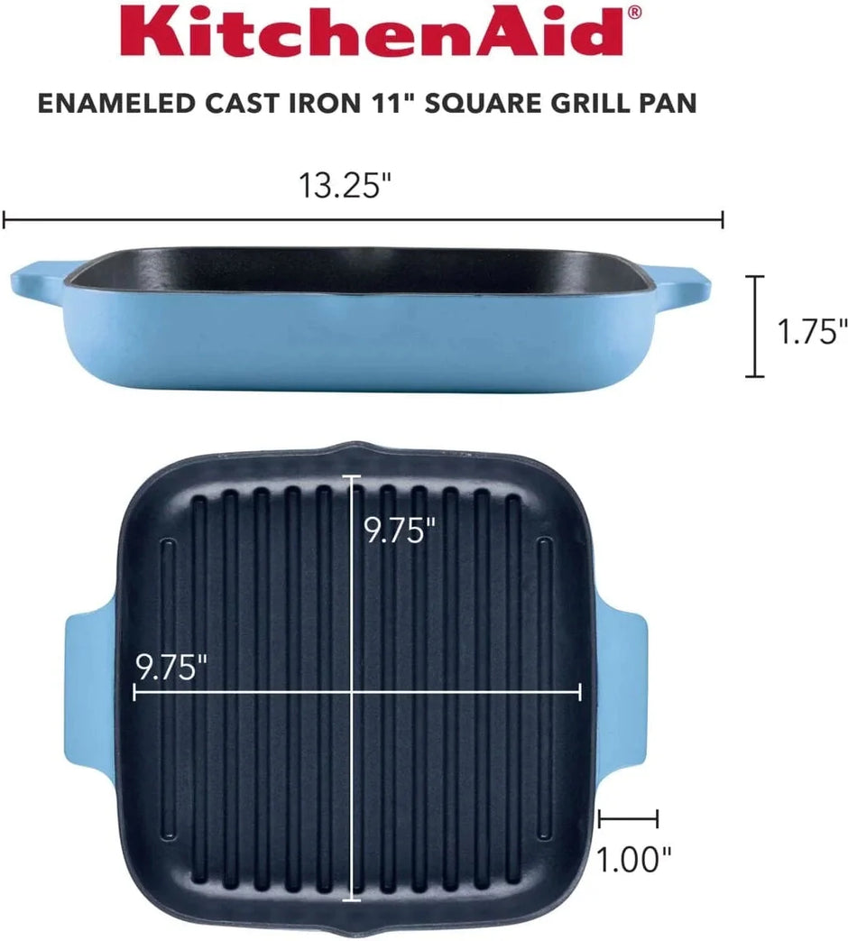 KitchenAid - 11" Blue Velvet Enameled Cast Iron Grill Pan - 48691-CF05