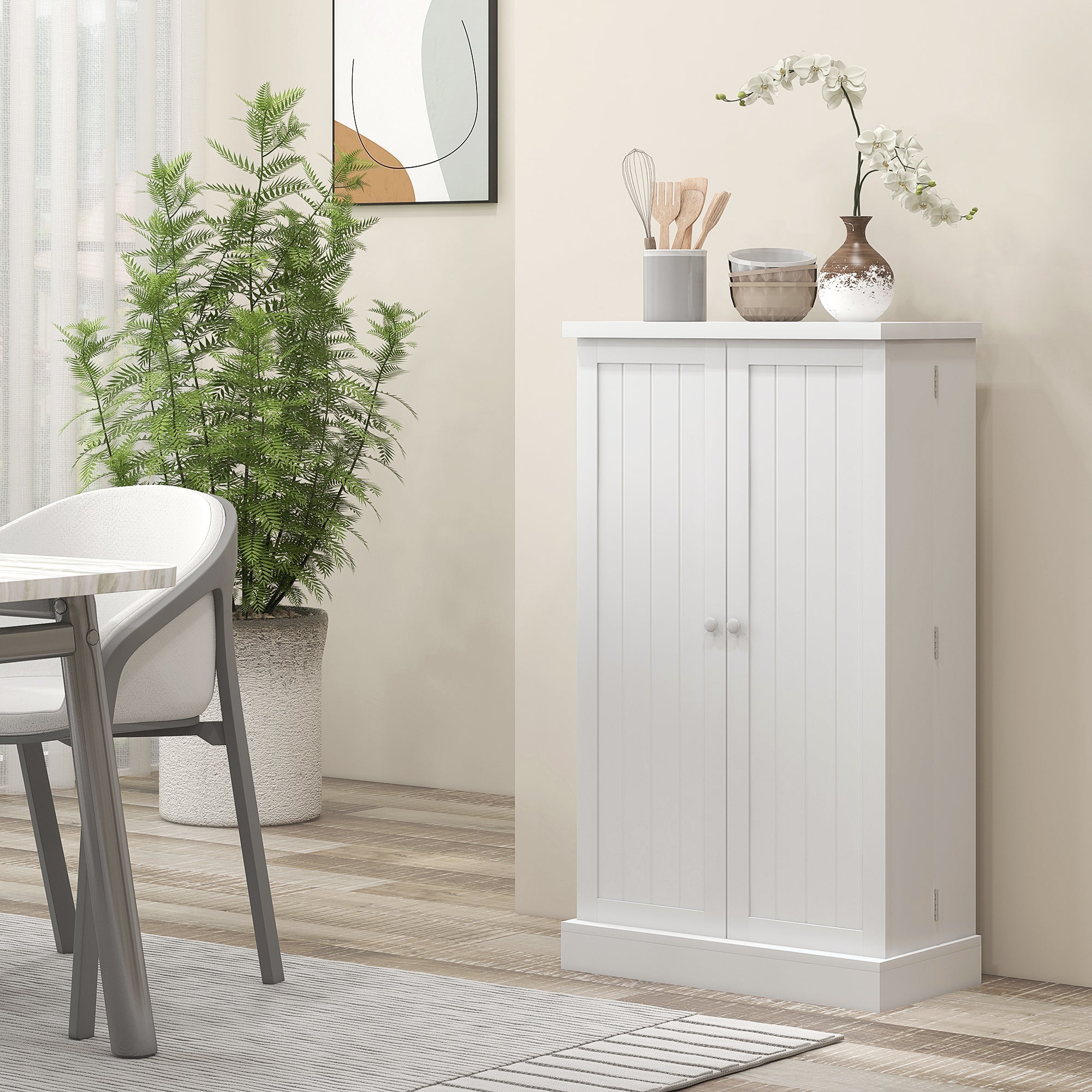 41-Inch White Freestanding Kitchen Pantry with Double Doors and 5-Tier Shelving