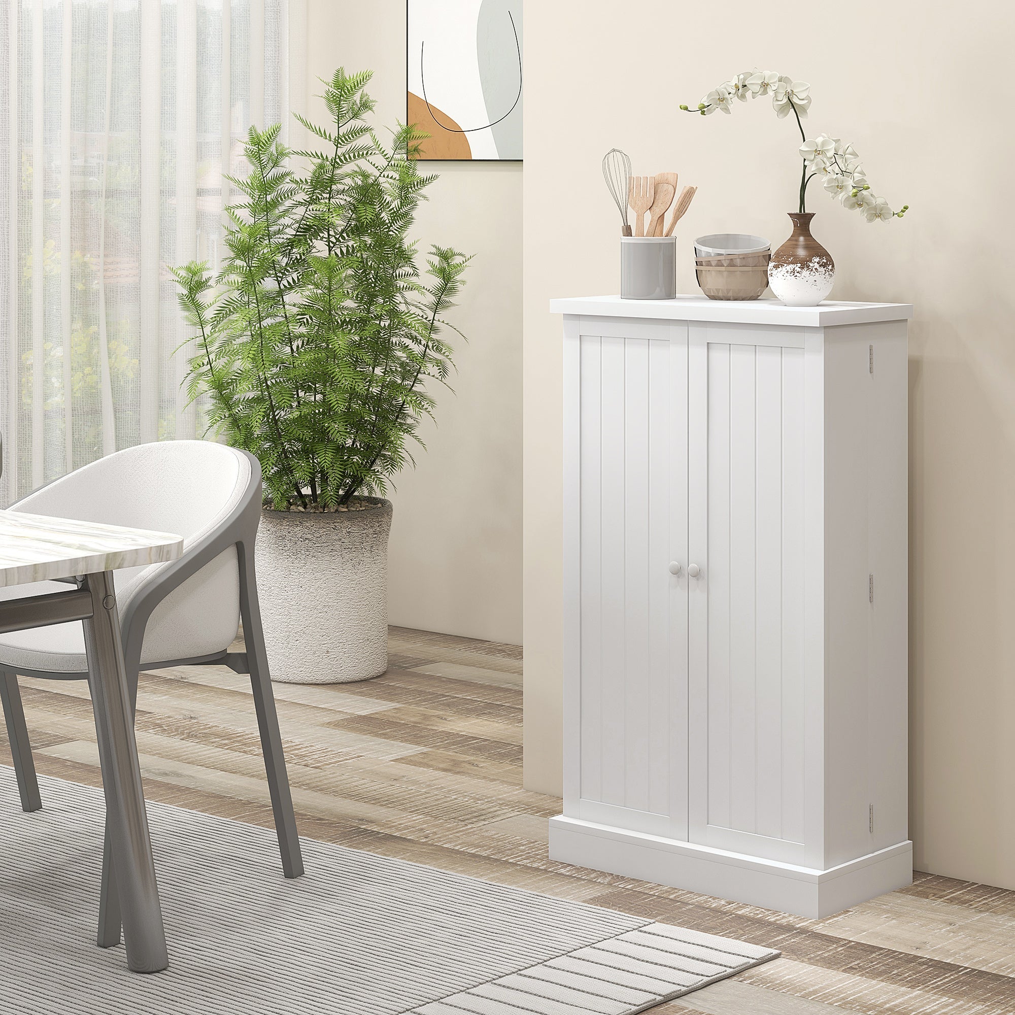 41-Inch White Freestanding Kitchen Pantry with Double Doors and 5-Tier Shelving