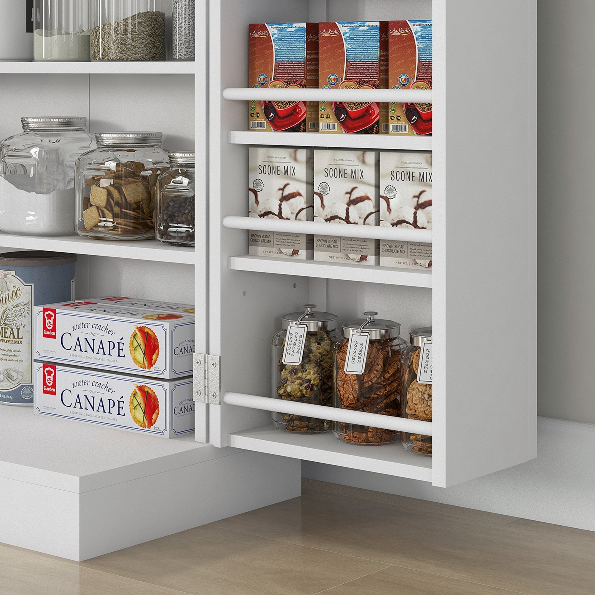 41-Inch White Freestanding Kitchen Pantry with Double Doors and 5-Tier Shelving
