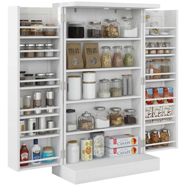41-Inch White Freestanding Kitchen Pantry with Double Doors and 5-Tier Shelving
