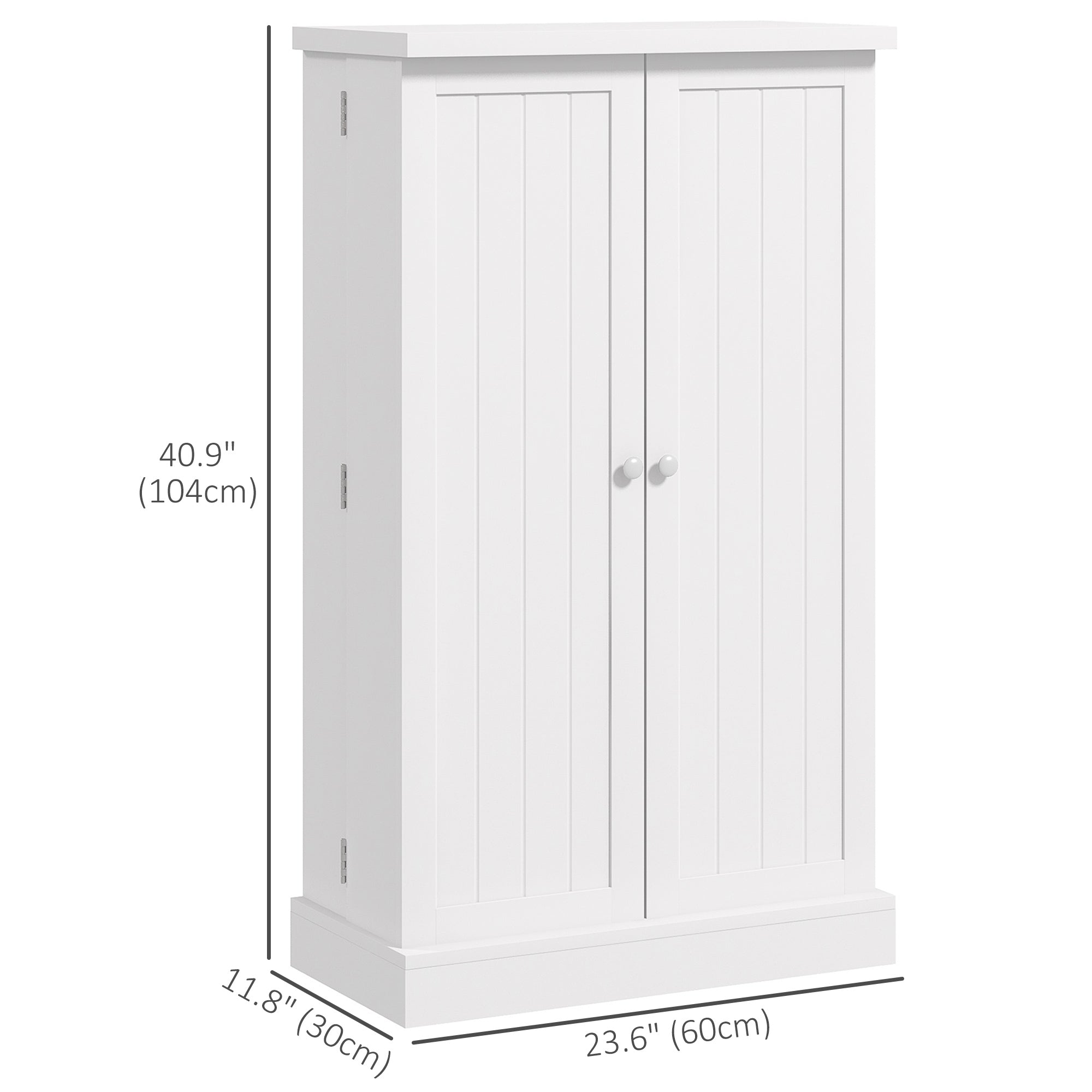 41-Inch White Freestanding Kitchen Pantry with Double Doors and 5-Tier Shelving