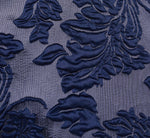 Off Shoulder Textured Floral Jacquard Gown In Navy