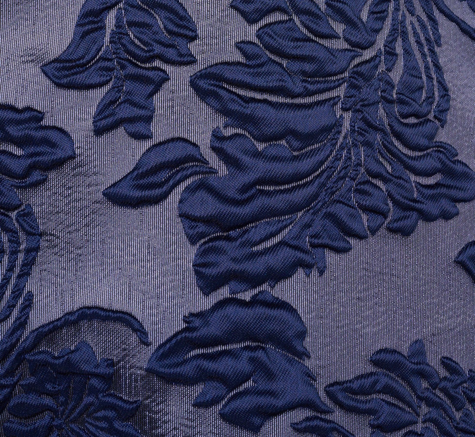 Off Shoulder Textured Floral Jacquard Gown In Navy