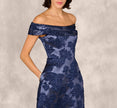 Off Shoulder Textured Floral Jacquard Gown In Navy