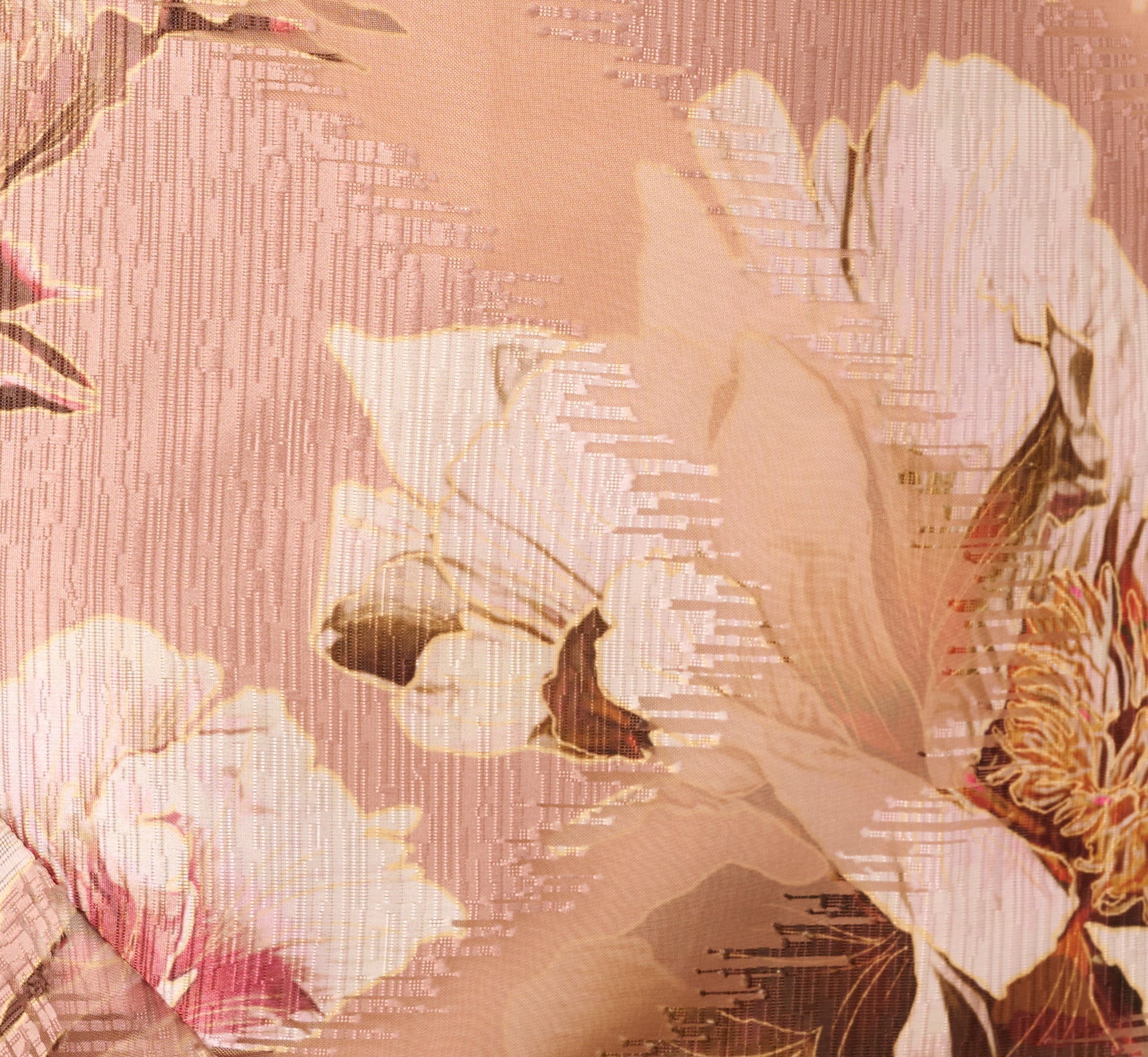 Off Shoulder Floral Jacquard Flounce Gown In Blush Multi