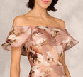Off Shoulder Floral Jacquard Flounce Gown In Blush Multi