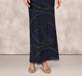 Short Sleeve Beaded Column Gown In Navy