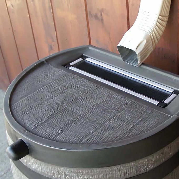 RTS Home Accents 50 Gallon Dual Brass Spigot Rain Barrel, Woodgrain with Black Stripes Color